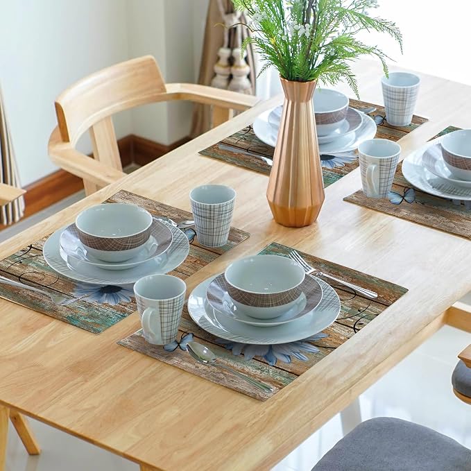 Giwawa Rustic Daisy Placemats Set of 4- Blue Sunflowers on Vintage Wood Board - Image 7