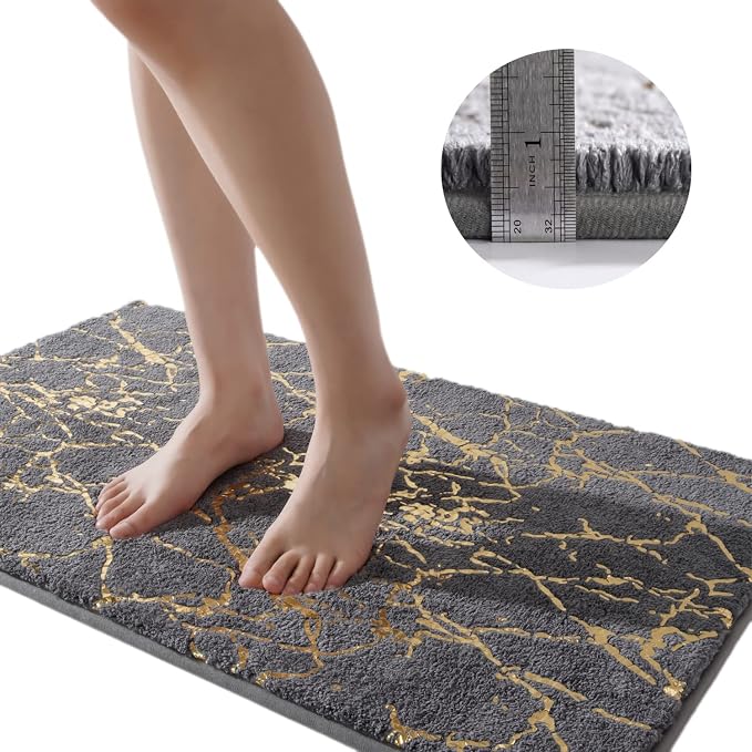 QJHOMO Marble Bathroom Rug Gray and Gold Decor Bathroom Rugs Non Slip Bath Mat - Image 6