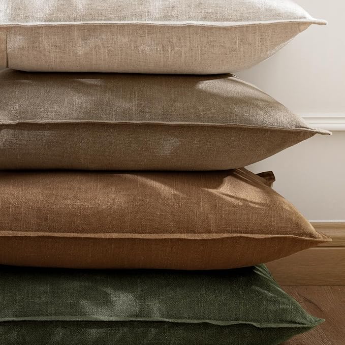 EMEMA Decorative Linen Throw Pillow Covers 24x24 Inch Brown Boho Farmhouse - Image 7
