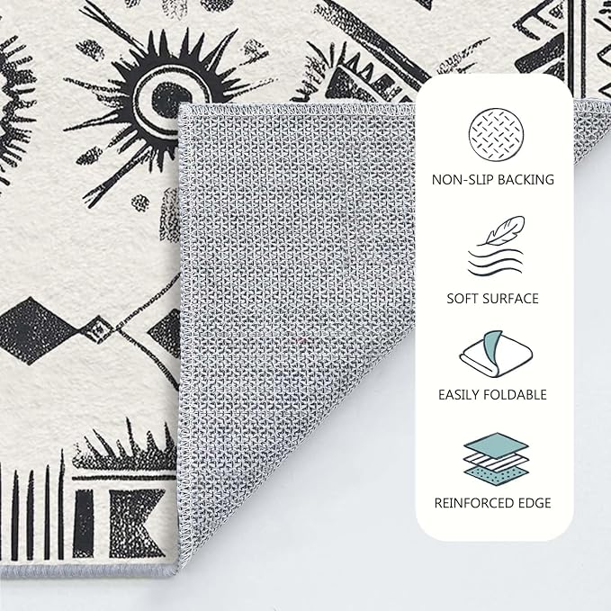 4x6 Western Area Rug Southwestern Tribal Black White Rug Non Slip Low Pile - Image 8