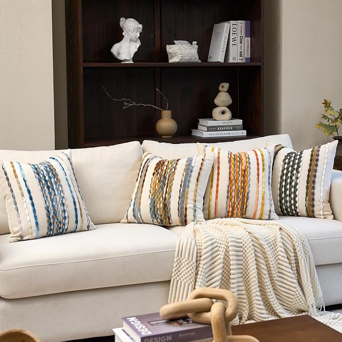 Aeckself Boho Pillow Covers 18x18 Inch Set of 2, Farmhouse Decorative Striped - Image 7