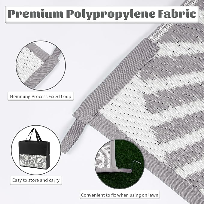 Ileading Large Plastic Outdoor Rug 9x12ft Modern Geometric Style Reversible - Image 6