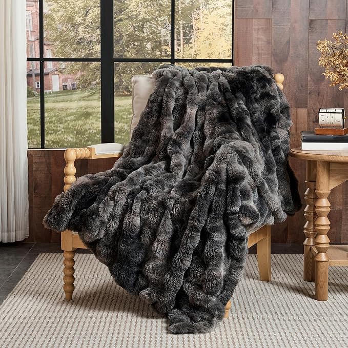 Lotus Karen Faux Fur Blanket Tie-Dye Dark Gray Twin Size by LotusKaren