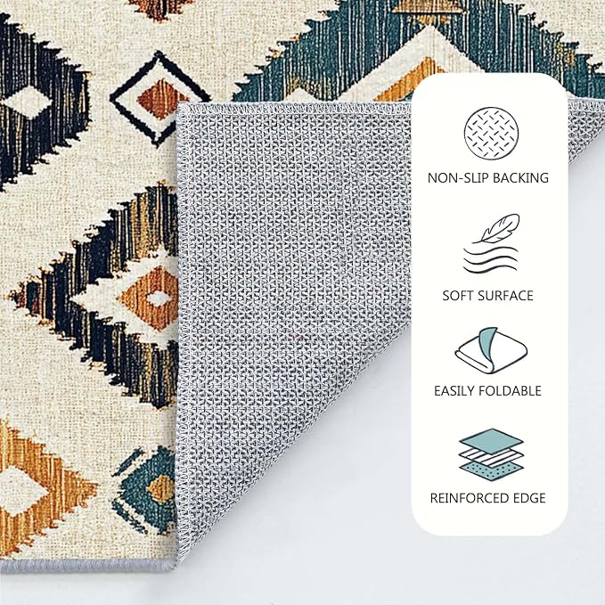5x7 Western Aztec Area Rug Southwestern Tribal Black Beige Tan Rug Non Slip Low - Image 8