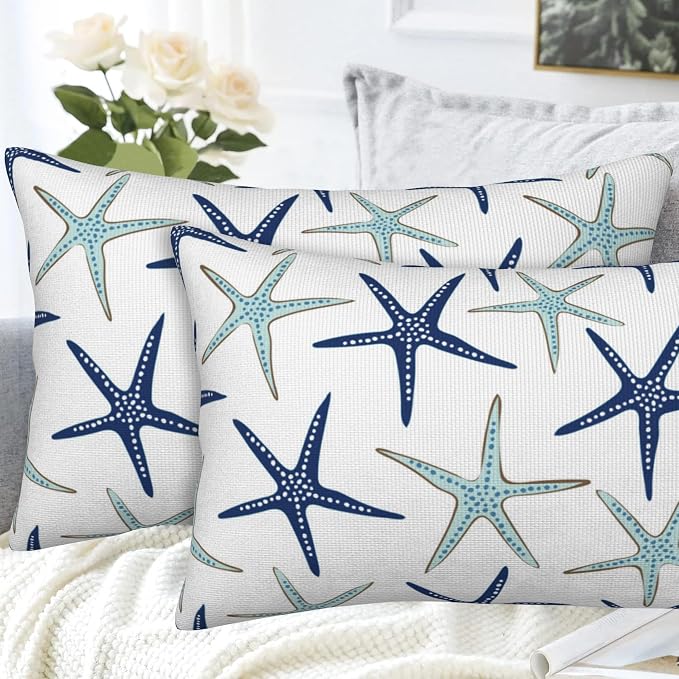 Throw Pillow Covers Nautical Starfish Pillow Covers 20x12 Inch Set of 2 Navy - Image 4
