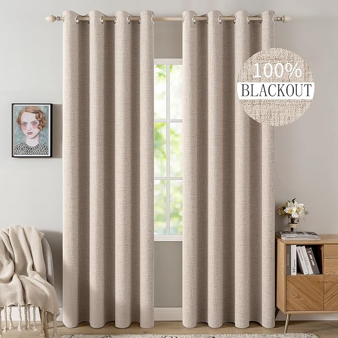 MIULEE 100% Blackout Linen Textured Curtains by MIULEE