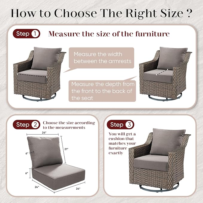 Outdoor Seat Cushion Set-24 x 24 x 6 Inch Outdoor Chair Cushions Set of 2 - Image 6