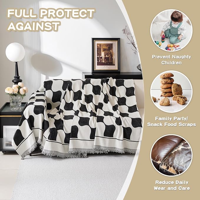 MEETSKY Couch Cover Sofa Covers Washable Simple Modern Black Triangle Plaid - Image 5