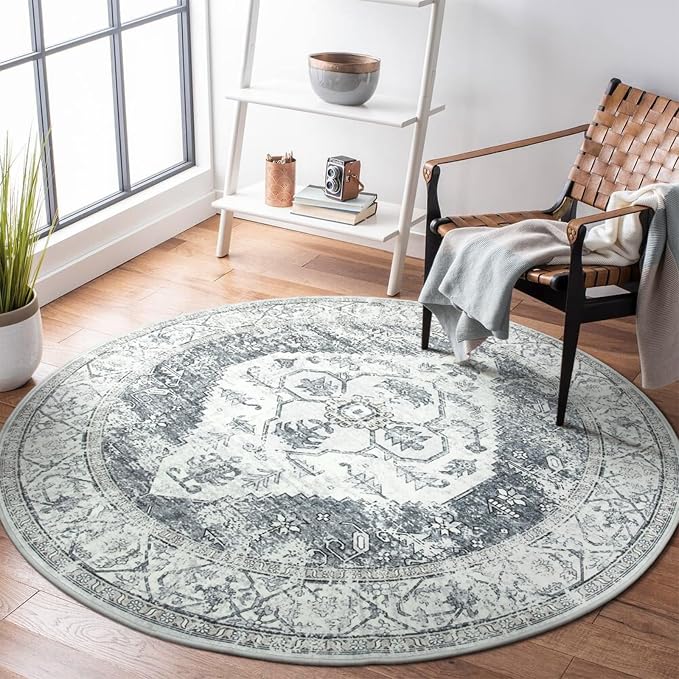 Lahome Boho Round Rugs - 4Ft Washable Non-Slip Small Round Area Rug by Lahome