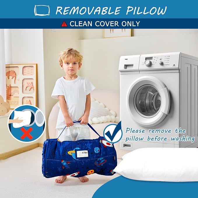 Toddler Nap Mat with Pillow and Blanket, Extra Large Rolled Napping Mats - Image 7