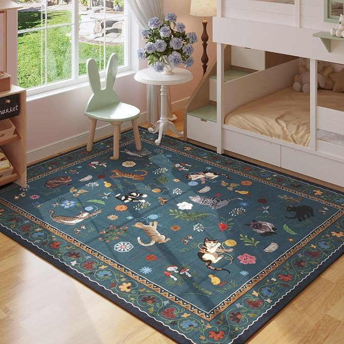Rugcomf Bedroom Rug 3x5 Rug Washable Area Rug Non Slip Low Pile Boho Floral by Rugcomf