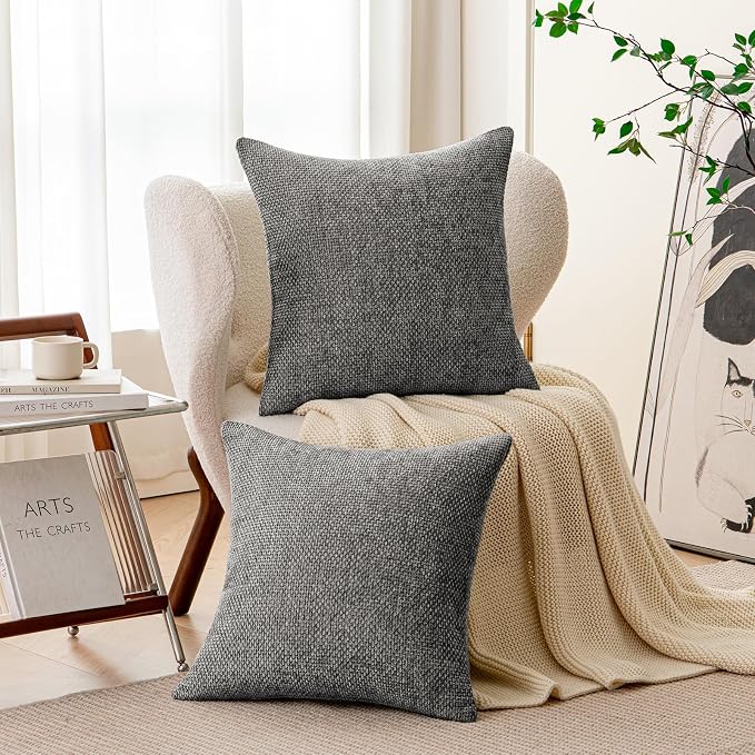 a moment Dark Gray Chenille Throw Pillow Covers 16x16 Inch Pack of 2 Modern - Image 2