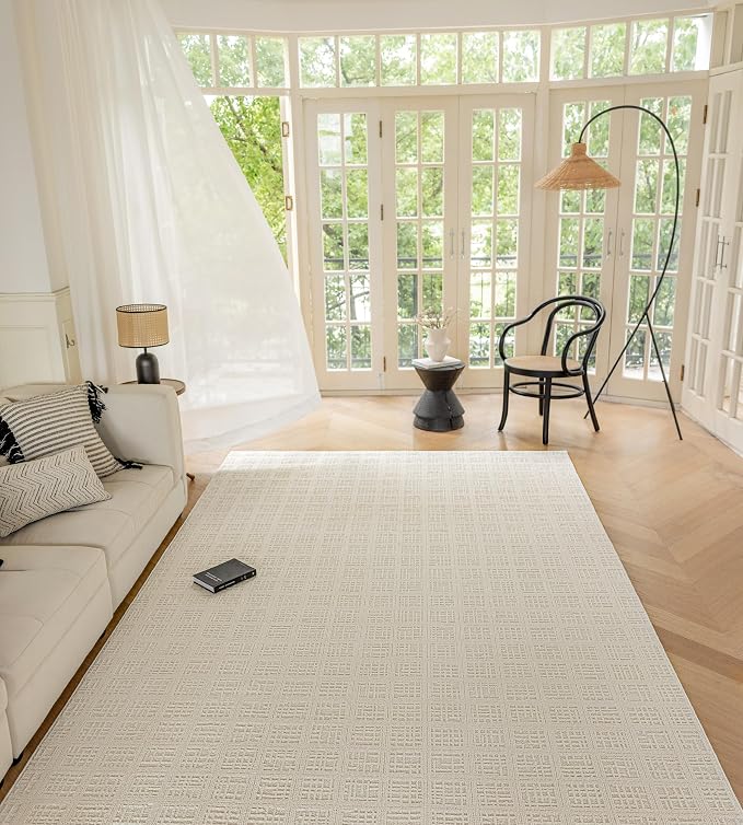 jxgzyy Beige Area Rug, 0.36'' Thick Low Pile Textured Rug, Modern Aesthetic - Image 8