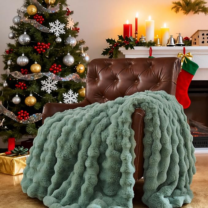 Lotus Karen Faux Fur Throw Blanket Sage Green - Image 2
