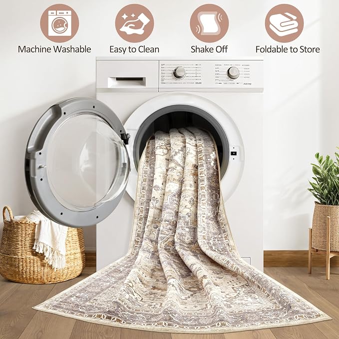Runner Rug Kitchen Washable Rugs: 3x8 Non-Slip Boho Soft Vintage Stain - Image 2