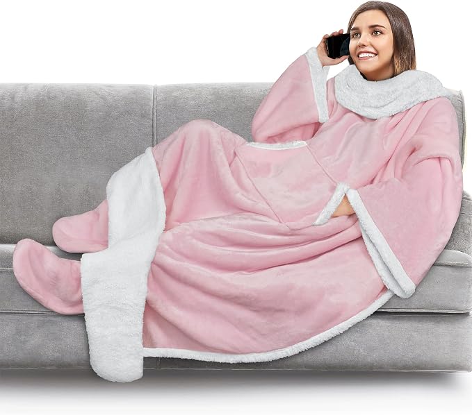 PAVILIA Sherpa Blanket with Sleeves, Foot Pocket by PAVILIA