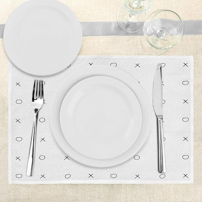 Ambesonne Xo Place Mats Set of 4, Hand Drawn Geometrical Pattern Classic Game - Image 3