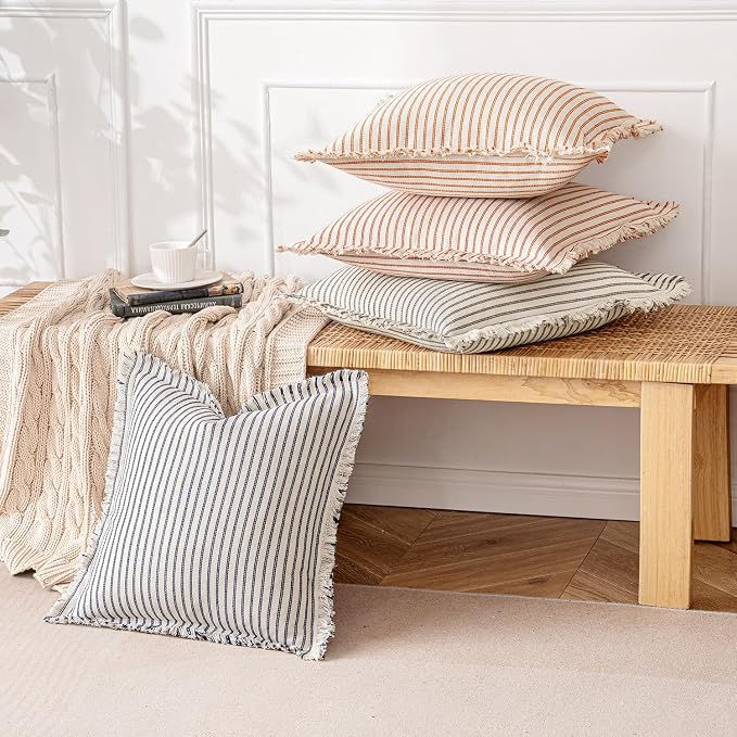 MIULEE Pack of 2 Navy Blue Pillow Covers 18x18 Inch Striped Farmhouse Couch - Image 5