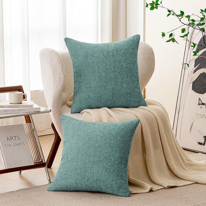 a moment Teal Chenille Throw Pillow Covers 20x20 Inch Pack of 2 Modern - Image 2