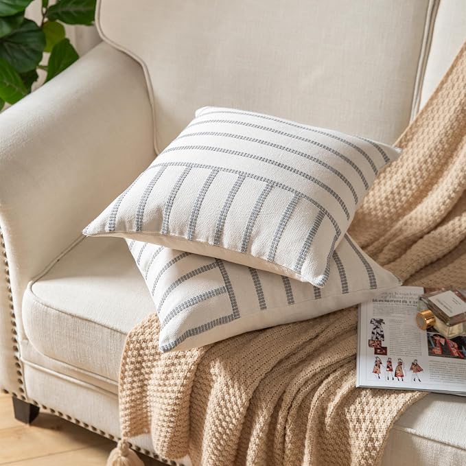 Caflife Boho Throw Pillow Covers 18x18 Set of 2 Soft Farmhouse Decorative Couch - Image 3