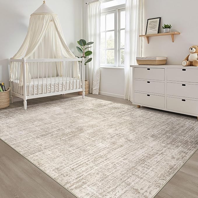 4x6 Rug Washable Area Rugs: Neutral Abstract Soft Modern Stain Resistant Small - Image 7