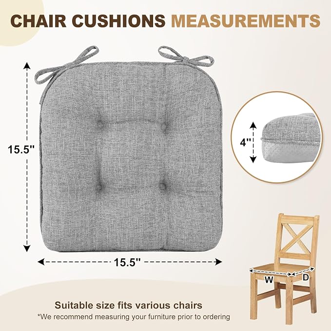 downluxe Indoor Chair Cushions for Dining Chairs, Tufted Overstuffed Textured - Image 2