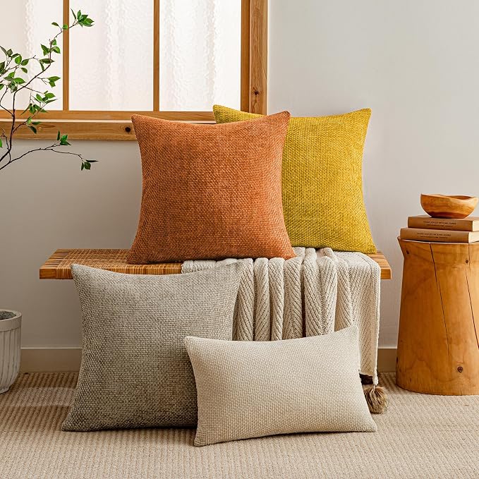a moment Fall Orange Chenille Throw Pillow Covers 22x22 Inch Pack of 2 Modern - Image 5