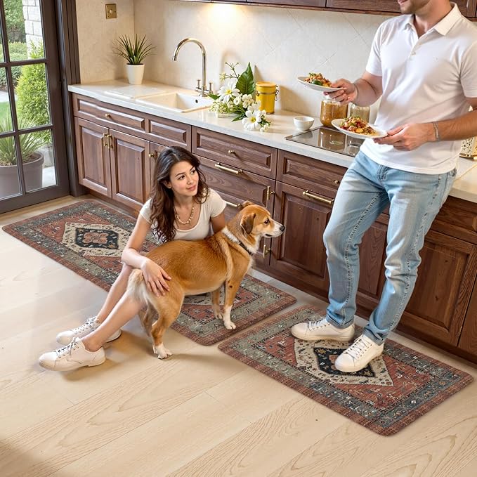 KIMODE Anti Fatigue Kitchen Mats, Boho Distressed Kitchen Rugs 20"x47"+20"x32" - Image 8