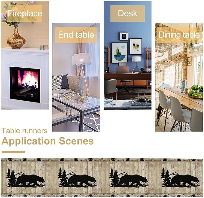 Rustic Woodland Table Runner, Forest Animals Country Lodge Cabin Wild Bear - Image 5
