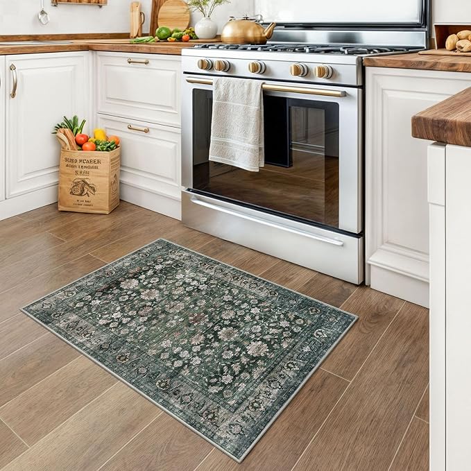 KUTA Vintage Floral Entryway Rug 2x3, Kitchen Rugs Non-Slip Washable Throw Rug - Image 2