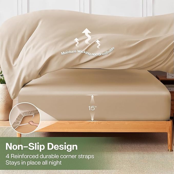 MR&HM Fitted Sheet & Pillowcase Set Queen, 3-Piece Blend Rayon Derived from - Image 5