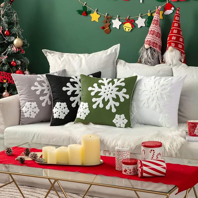 MIULEE Pack of 2 Christmas Decorative Snowflake Throw Pillow Covers Canvas - Image 5