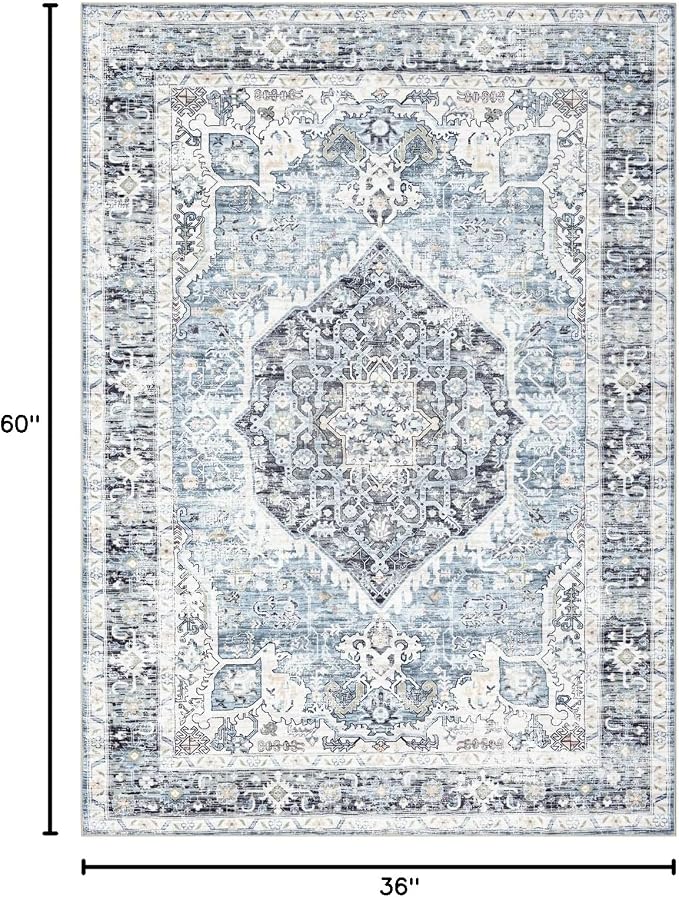 Area Rug 3×5, Vintage Boho Rug, Ultra-Soft Low Pile, Non Slip, Stain Resistant - Image 2