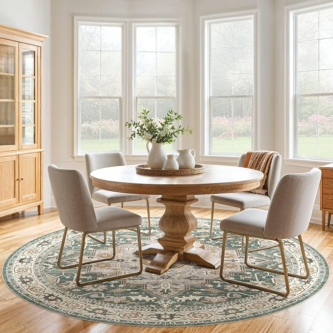 Round Rug Living Room Rugs: 8x8 Washable Boho Neutral Large Circle Soft Indoor - Image 5