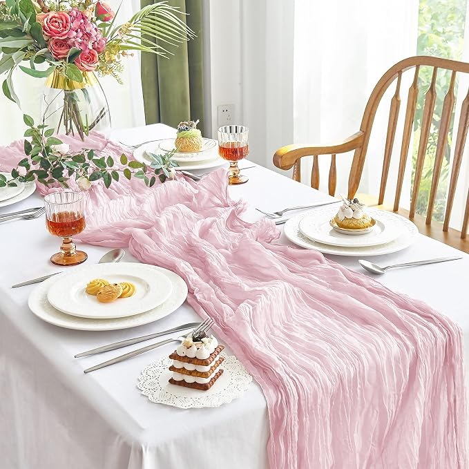 IVAPUPU 8 Pcs Cheesecloth Table Runner - 10ft Pink Boho Gauze Cheese Cloth - Image 8