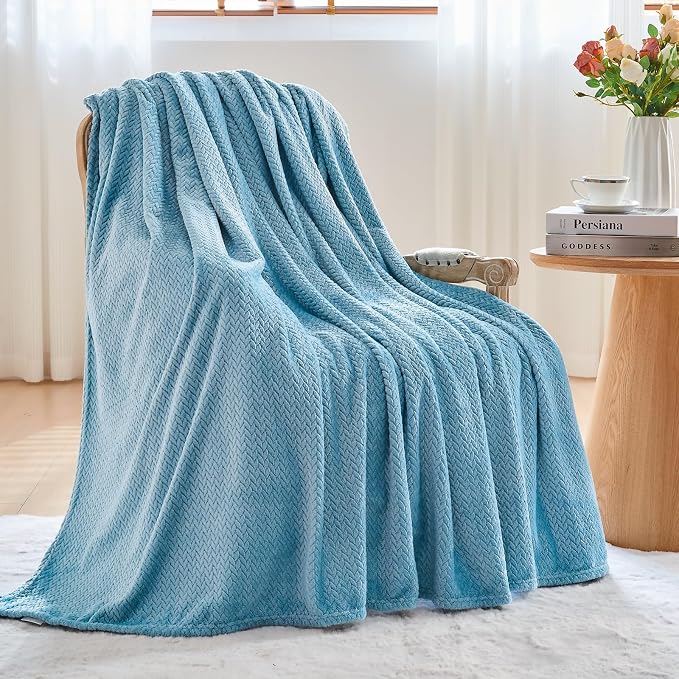 NEWCOSPLAY Super Soft Throw Blanket Light Blue Premium Silky Flannel Fleece - Image 4