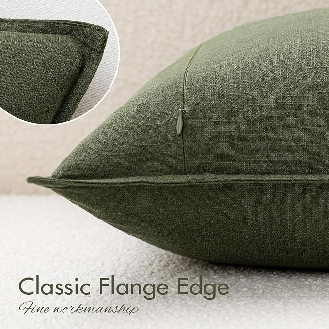 EMEMA Decorative Linen Throw Pillow Covers 24x24 Inch Dark Olive Green Boho - Image 5
