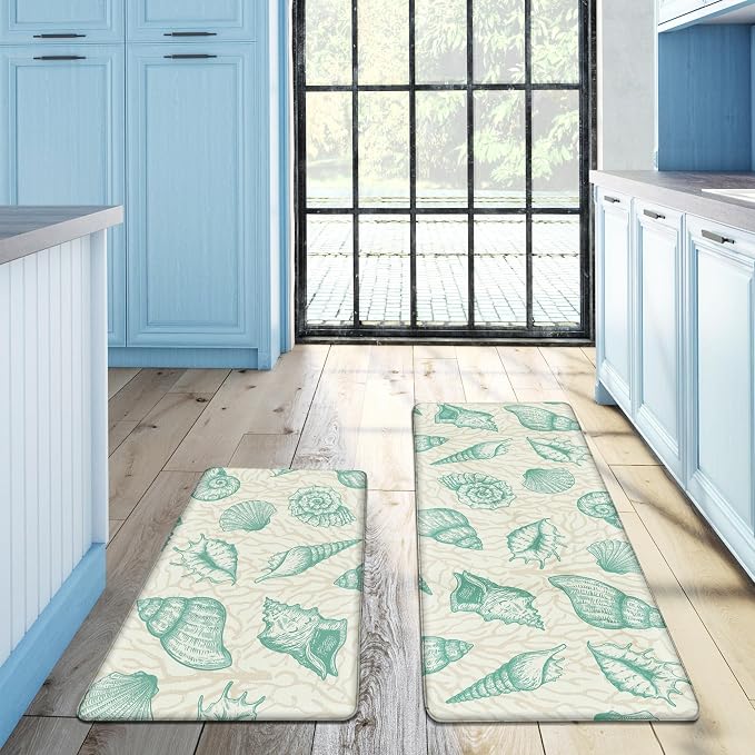 Kitchen Mats for Floor Cushioned Anti Fatigue Sets of 2 Beach Theme Kitchen - Image 3