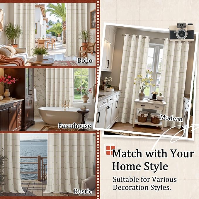Sage Green Plaid Linen Blackout Curtains - Image 8