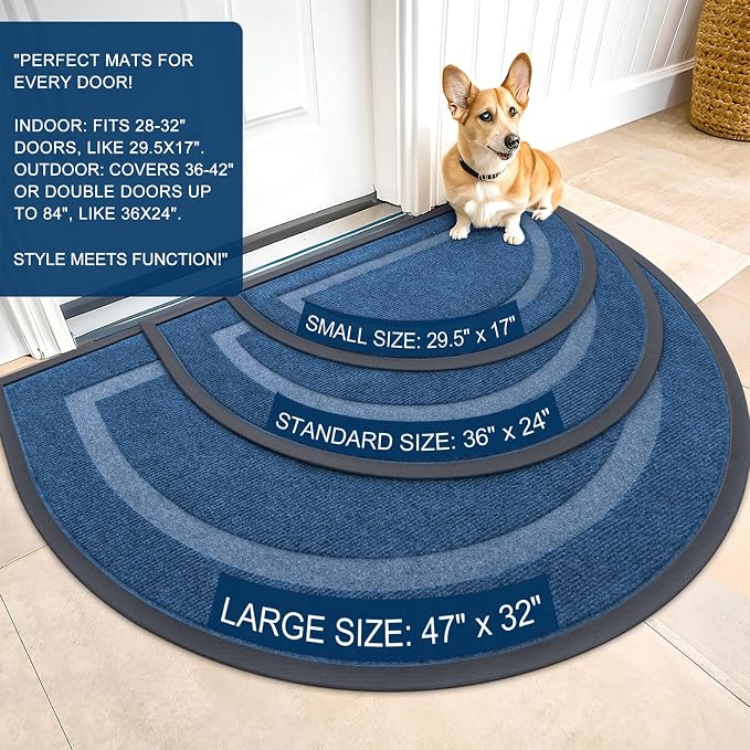 OLANLY Half Circle Door Mat Indoor Outdoor Entrance Welcome, Waterproof - Image 3