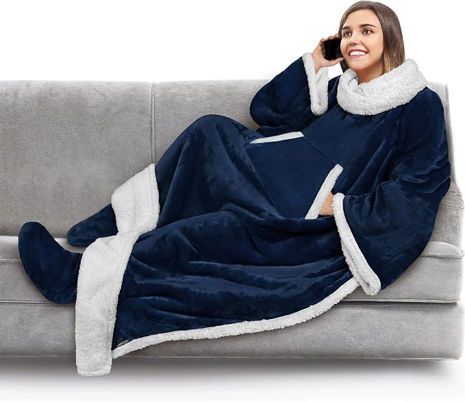 PAVILIA Sherpa Blanket with Sleeves, Foot Pocket by PAVILIA