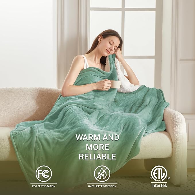 Heat Blanket 72”x84” Full Size, Soft Flannel & Sherpa Reversible Electric - Image 2