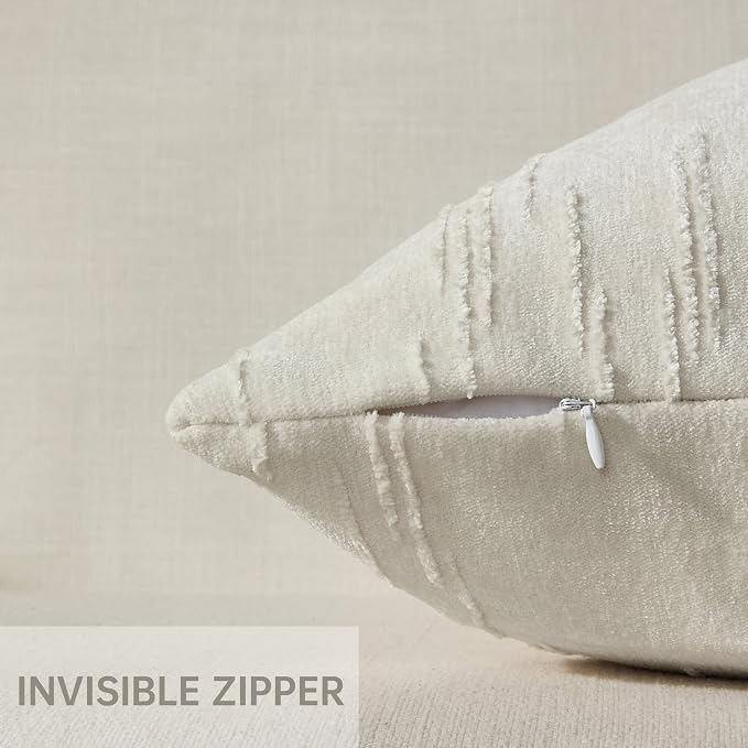 Set of 2 Soft Textured Throw Pillow Covers 12x20, Invisible Zipper Neutral - Image 2