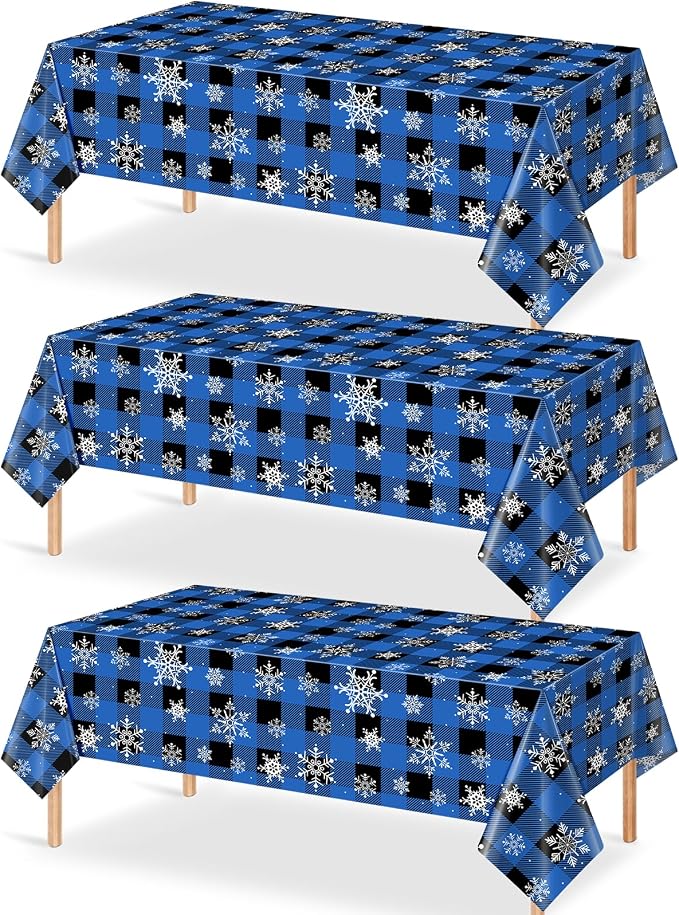 3Pcs Christmas Buffalo Plaid Snowflake Party Tablecloths Decorations, Plastic by JectivsPartyDecorations