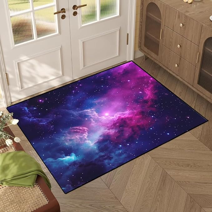 Purple Galaxy Rug Space Rugs Colorful Throw Rug Non-Slip Sun and Cloud Carpet - Image 3