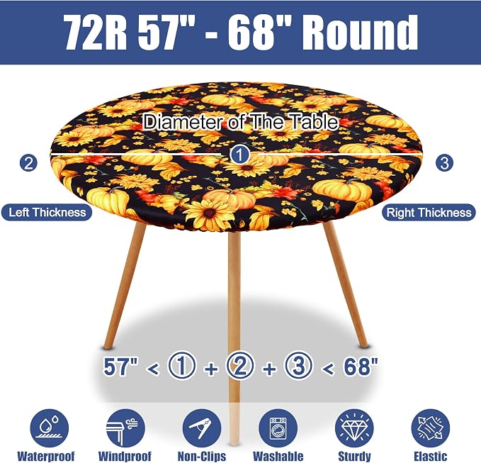 Round Spandex Thanksgiving Tablecloth, Elastic Fitted Waterproof Tablecloths - Image 8