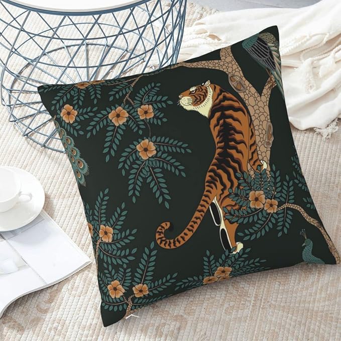 NBFKDO Pillow Cover, Tiger and Peacock Throw Pillow Case Modern Cushion Cover - Image 6