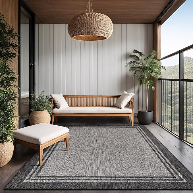 Bordered Outdoor Rug 6x9 Washable Outside Carpet - Image 8