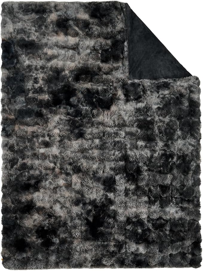 Lotus Karen Faux Fur Blanket Tie-Dye Dark Gray Twin Size - Image 8