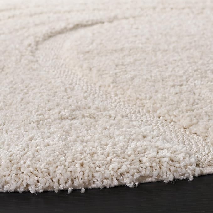 SAFAVIEH Florida Shag Collection 4' Round Cream / Cream SG471 Abstract Wave - Image 5